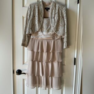 R&M Richards Blush Pink Dress w/Jacket Lace~Ruffles~Sequins Size 8
